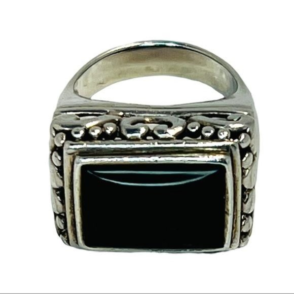925 Thailand Silver Filigree Large Square Statement RingW/ Black Onyx Cabochon - Picture 12 of 13